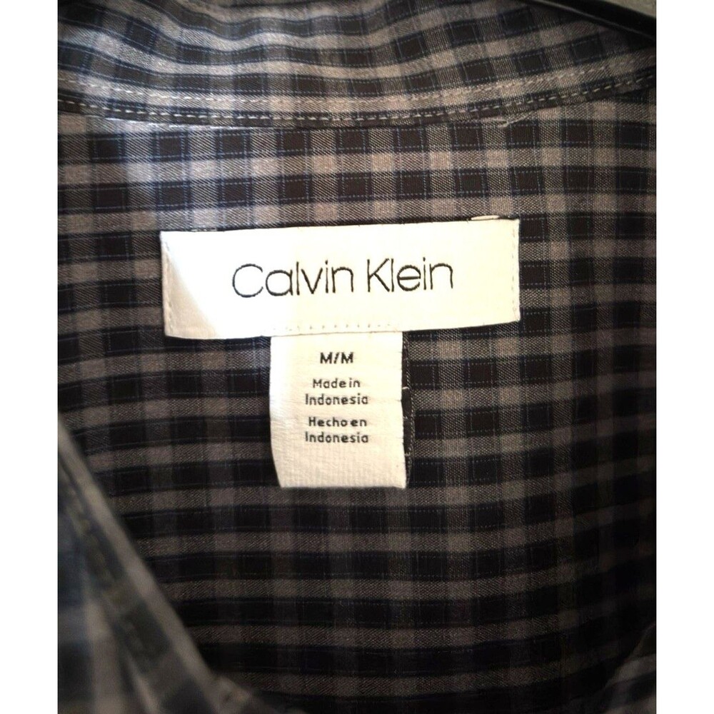 Calvin Klein Regular Fit Button Down Checkered Dress Shirt Black/Grey Size‎ Med - Picture 6 of 8